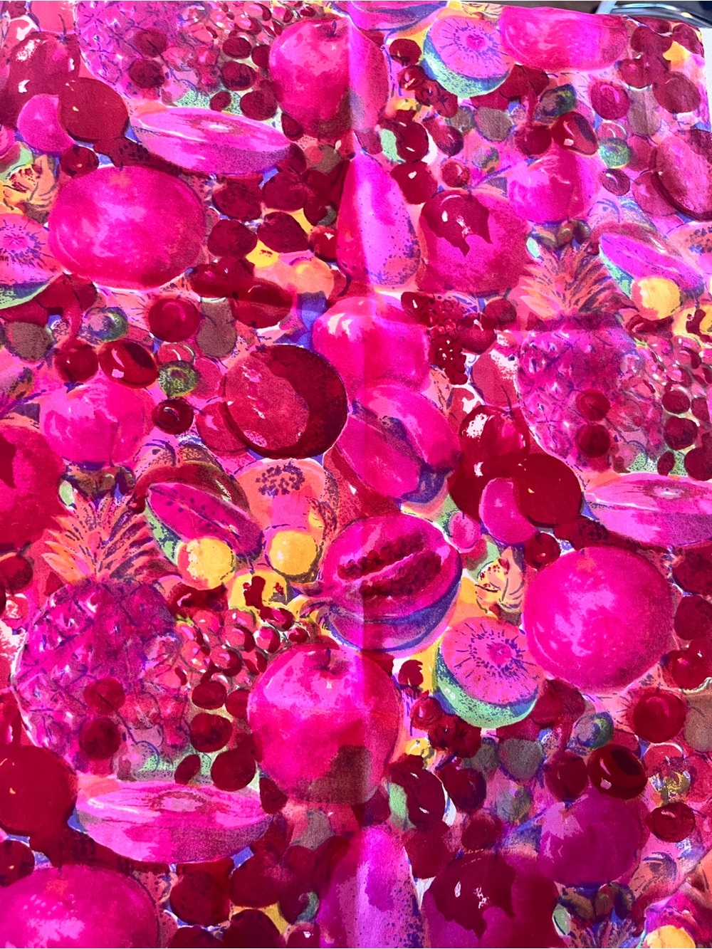 Pure silk Bright Pink & Red Fruit Print Scarf 60x16”